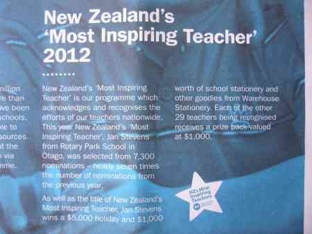 "NEW ZEALAND'S 'MOST INSPIRING TEACHER' 2012"