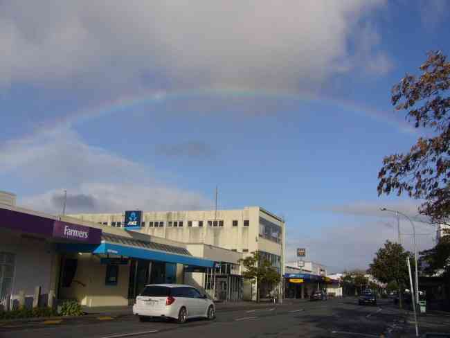 RAINBOW OVER COMMERCE STREET IN KAITAIA TODAY